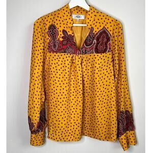 Tibi 100% Silk Floral Paisley Long Sleeve Blouse Pullover Yellow Women's Size 4